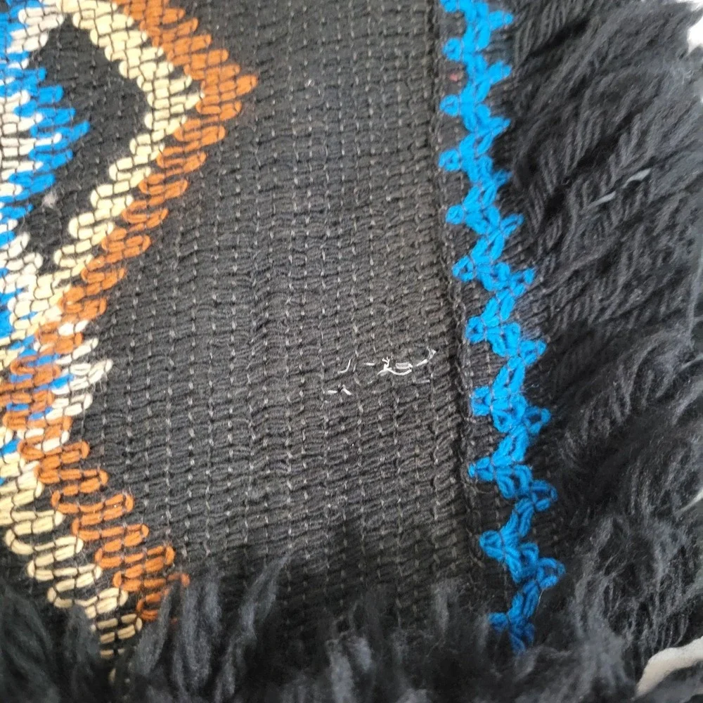 JFR Textiles Poncho One Size Black Blue Brown Aztec Southwestern Fringe Diamond